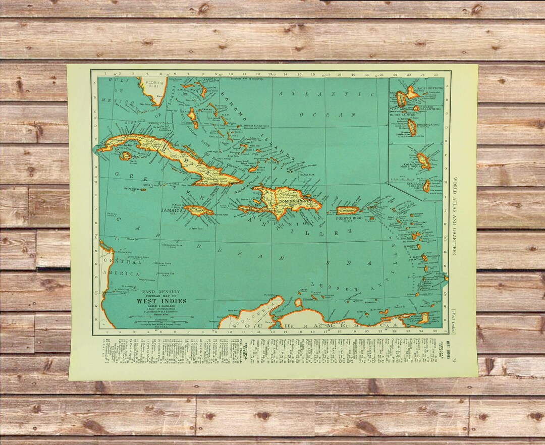 Vintage Caribbean Map of the West Indies Wall Art Frameable - Etsy