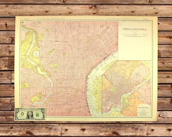 Vintage PHILADELPHIA Street Map Wall Art EXTRA LARGE Antique Original Mens Gift