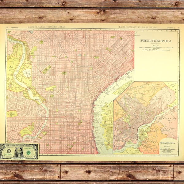 Vintage PHILADELPHIA Street Map Wall Art EXTRA LARGE Antique Original Mens Gift