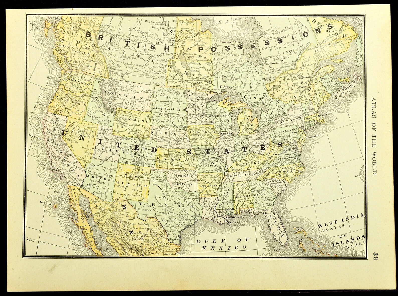 Antique United States Map of the United States Canada 1800s | Etsy