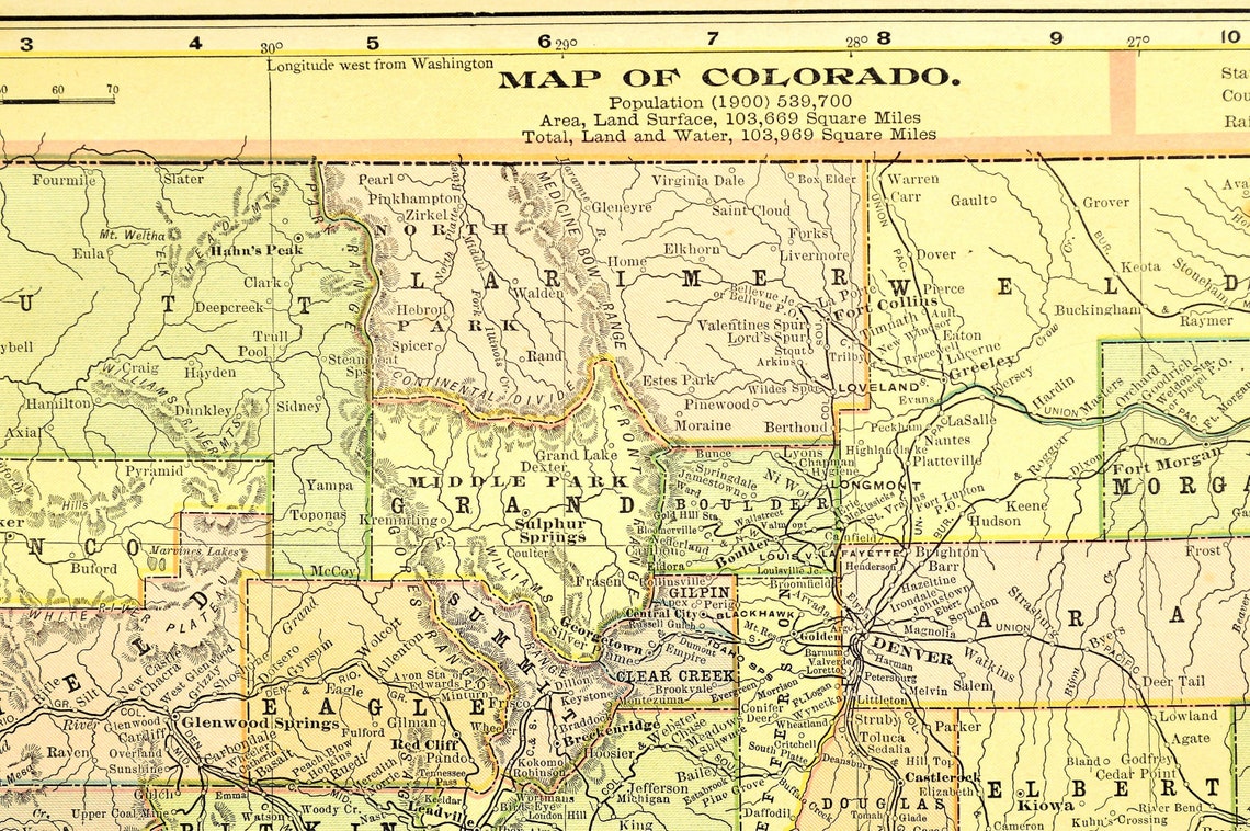 Antique Colorado Map of Colorado Wall Art Decor Original Old Etsy