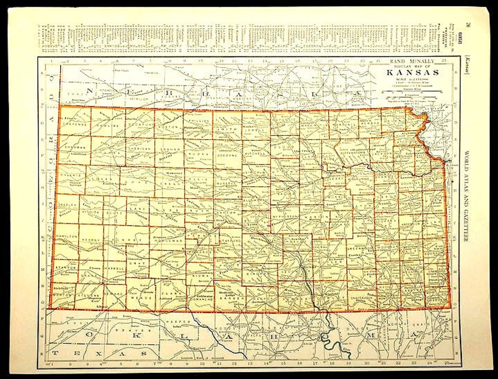 Kansas Map of Kansas Wall Decor Art Vintage Original 1930s Etsy