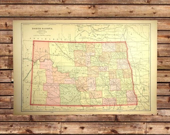 Vintage NORTH DAKOTA Map Wall Art Antique Original Atlas Map