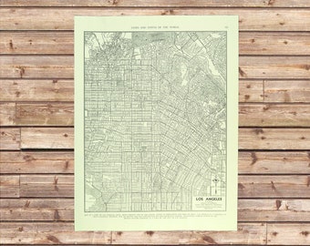 Vintage LOS ANGELES City Street Map Wall Art Frameable Matted ORIGINAL Mens Gift