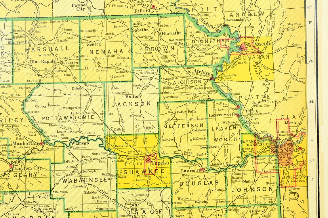 Kansas Map of Kansas Wall Decor Art EXTRA LARGE Railroad Etsy