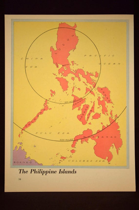 Philippine Islands Map Of The Philippines Wall Art Decor Vintage Colorful Original Wedding Gift Idea For Him Print