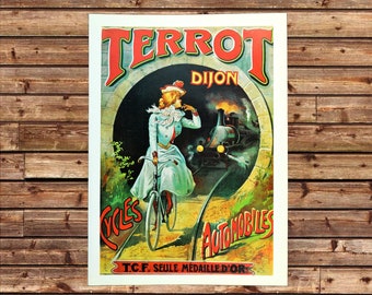 Original Vintage Print Tamagno Terrot Bicycle Motorcycles Ad French Poster Paris Advertising Advertisement Gift For Her