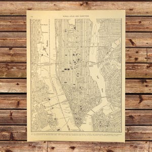 Lower Manhattan Map of Manhattan Wall Decor Art Vintage NYC New York City Original 1940s Gift For Him Old