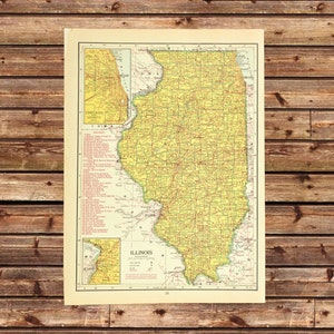 Illinois Railroad Map of Illinois Wall Art Vintage 1940s Old Original Chicago
