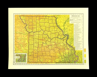 Vintage MISSOURI MAP Topographic Wall Art Decor Colorful Vintage Topo Mens Gift