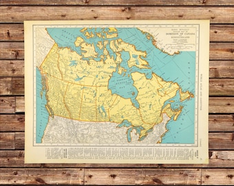 Vintage CANADA Map Wall Art Decor Frameable Matted Newfoundland Gift For Him