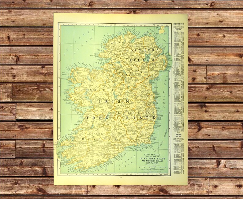Vintage IRELAND MAP of Ireland Wall Art Decor Frameable Etsy