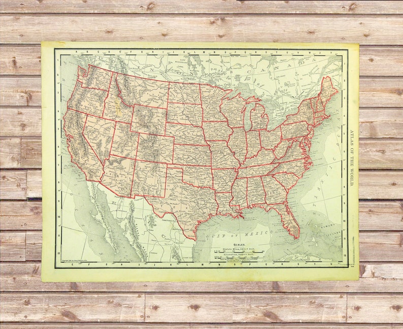 Antique 1907 UNITED STATES Map of America Wall Art Decor ORIGINAL Gift For Her image 1
