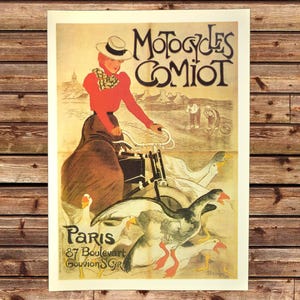 Cartel publicitario de bicicletas francesas y publicidad de motocicletas en París