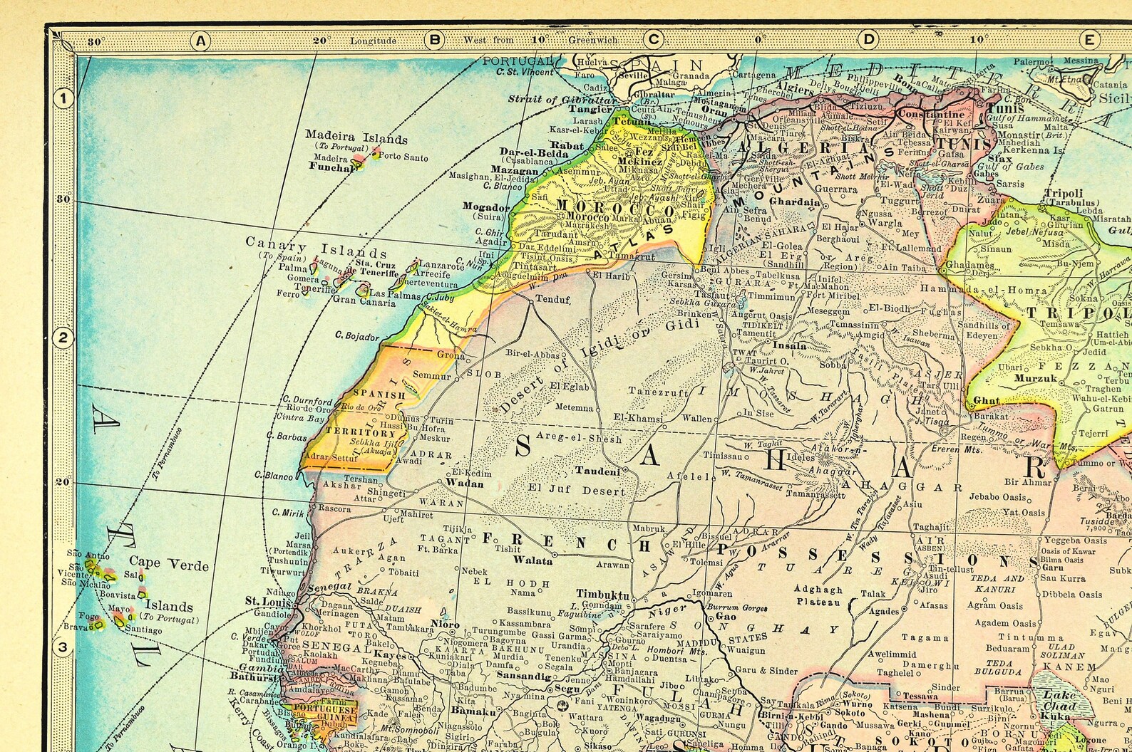 LARGE Africa Map of Africa Wall Art Decor Antique Late 1800s Etsy