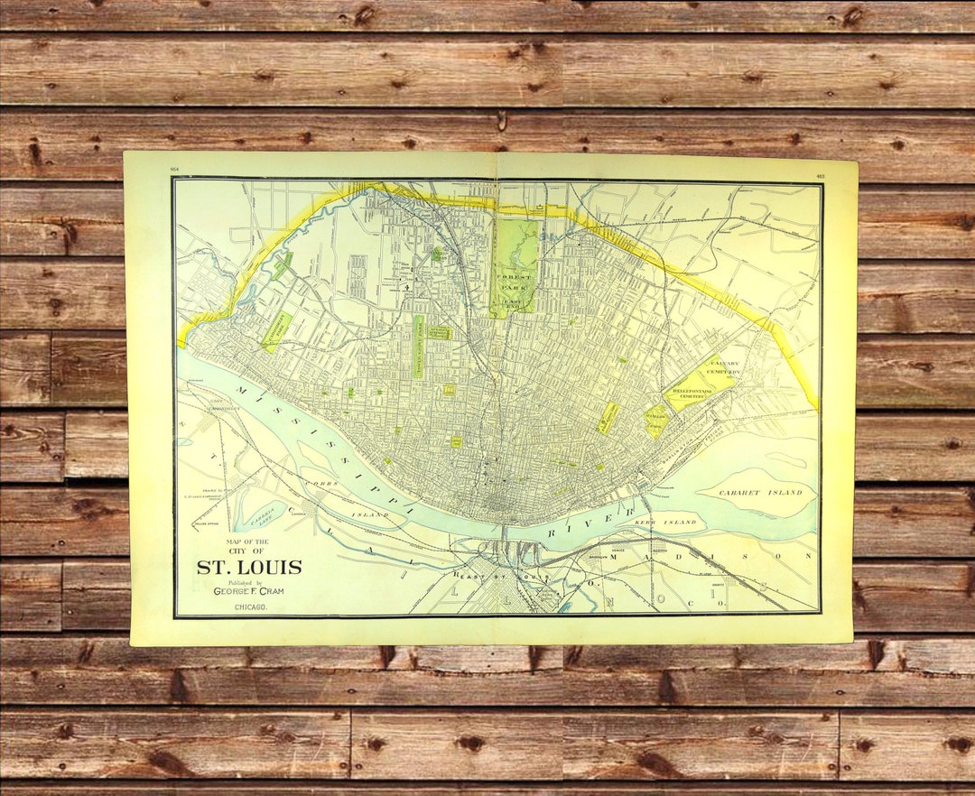 ST LOUIS City Street Map Wall Decor Art LARGE Antique Original Old