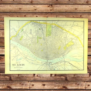 Vintage ST LOUIS City Street Map Wall Decor Art LARGE Old Original Antique