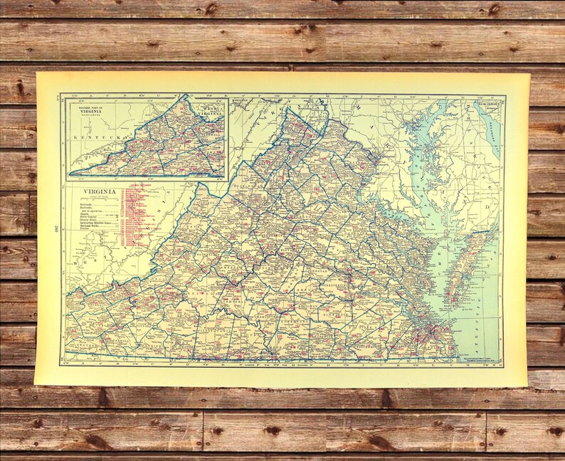 Virginia Railroad Map of Virginia Wall Art Decor LARGE Mens Etsy