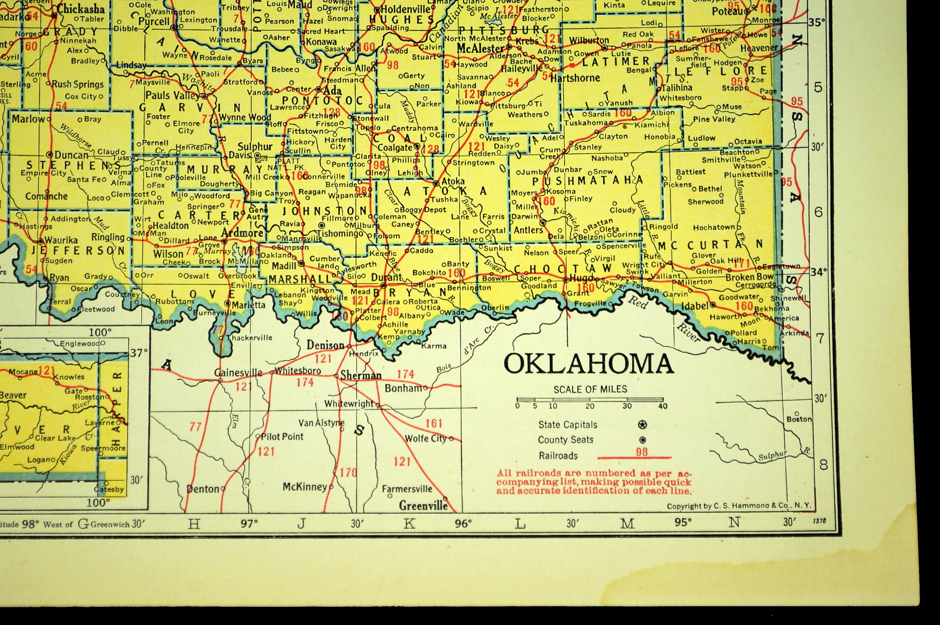 Oklahoma Map of Oklahoma Railroad Map Vintage Wall Decor Art Etsy