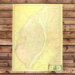 Vintage ST LOUIS Map City Street Wall Art Decor Original LARGE Antique Missouri