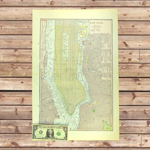 Vintage MANHATTAN Map City Street Map of New York City Map Wall Art Antique