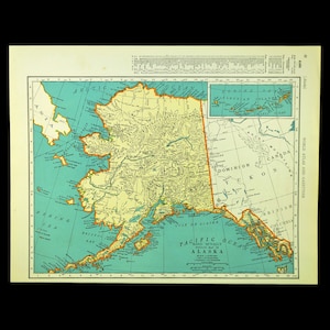 Vintage ALASKA MAP Wall Art Frameable Ready to Frame ORIGINAL Lithograph