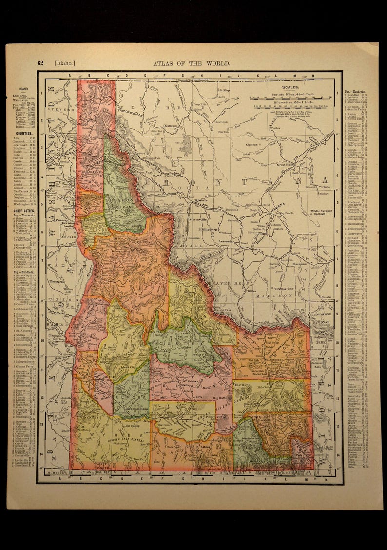 Idaho Map Of Idaho Wall Decor Art Antique Early 1900s Original Etsy Idaho Map Of Idaho Wall Decor Art Antique Early 1900s Original Etsy