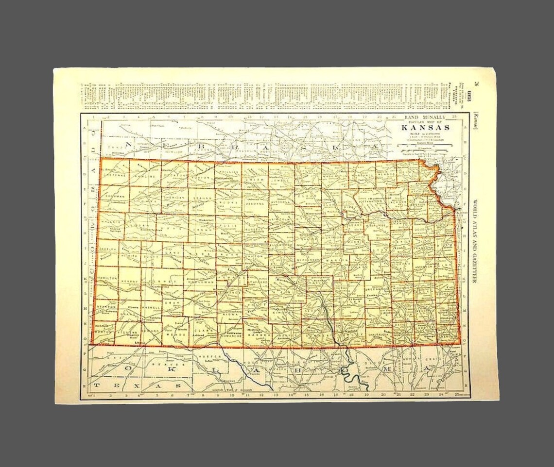 Kansas Map of Kansas Wall Decor Art Vintage Original 1930s Etsy