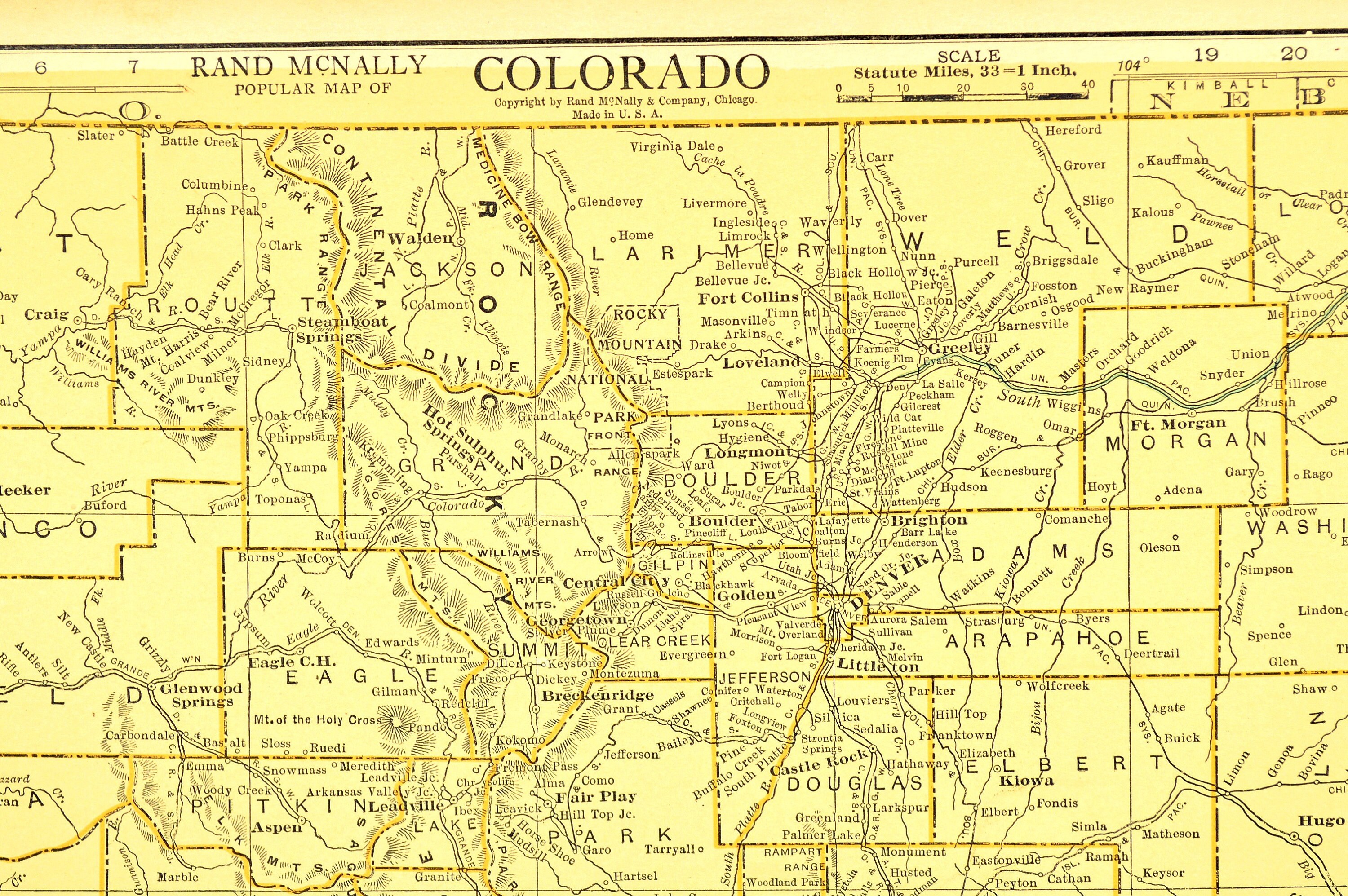 Colorado Map of Colorado Wall Art Decor Vintage Old 1920s Etsy