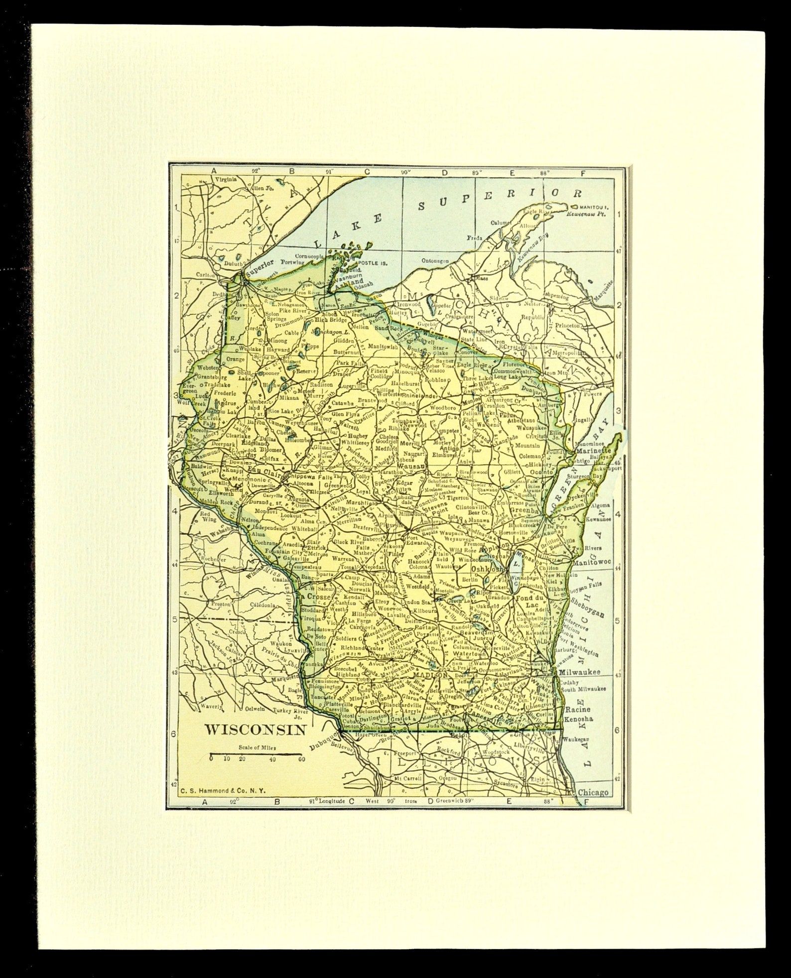 ANTIQUE WISCONSIN MAP of Wisconsin Wall Art Decor Matted Etsy