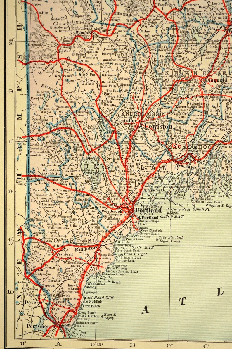 maine map of maine road map wall art decor large highway
