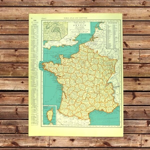 Vintage FRANCE MAP Wall Art Frameable Ready to Frame ORIGINAL Lithograph