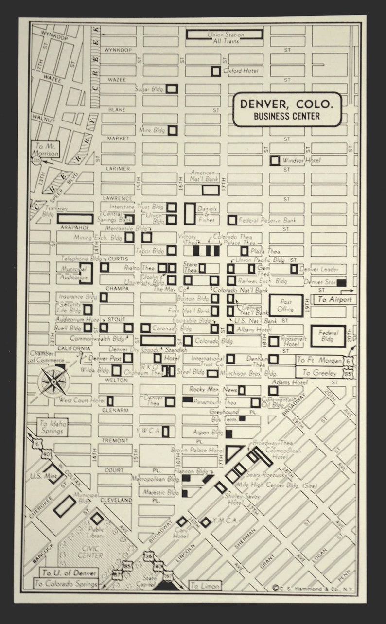 Denver Map Of Denver Street Map Wall Art Decor City Colorado Etsy