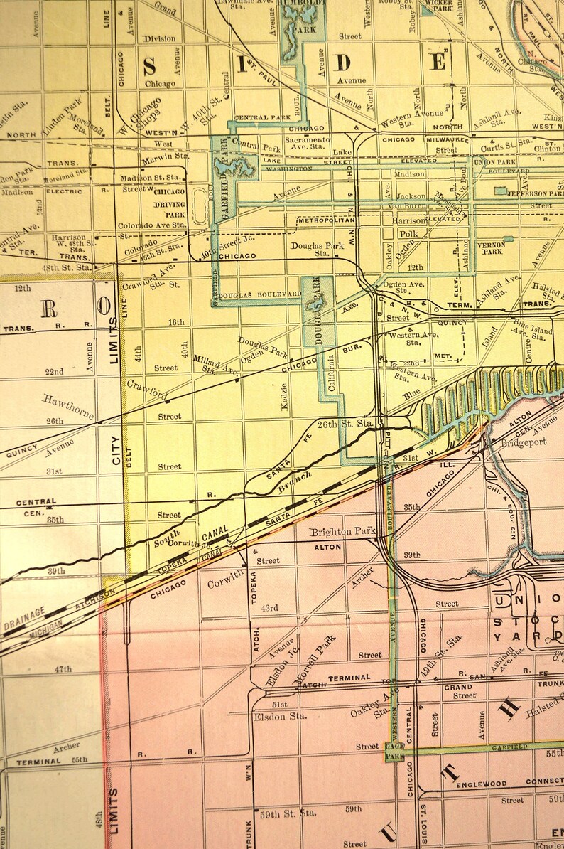 CHICAGO Railroad Map Wall Decor Art Railway EXTRA LARGE Etsy