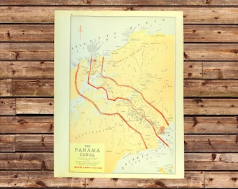 Vintage Panama Canal Map Wall Art ORIGINAL Gift For Teacher Boyfriend Gift