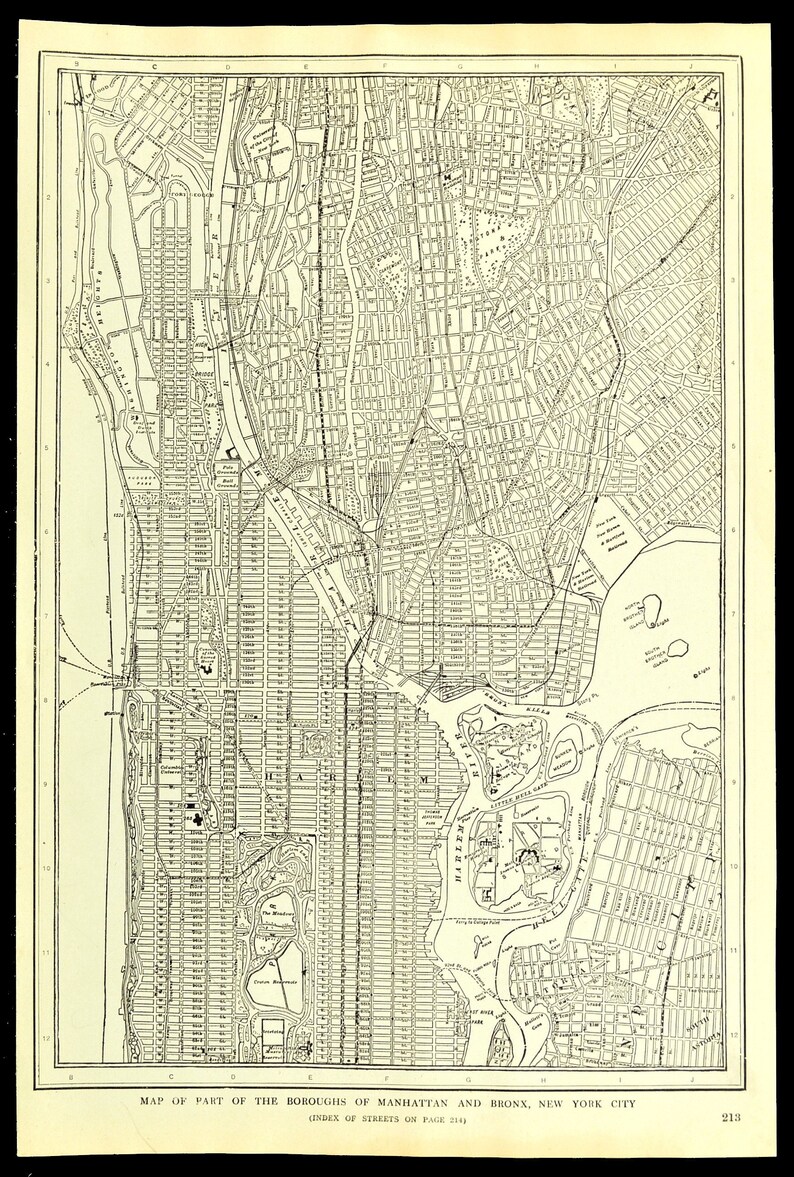 Antique Upper Manhattan Map of Manhattan Wall Art Decor Bronx | Etsy