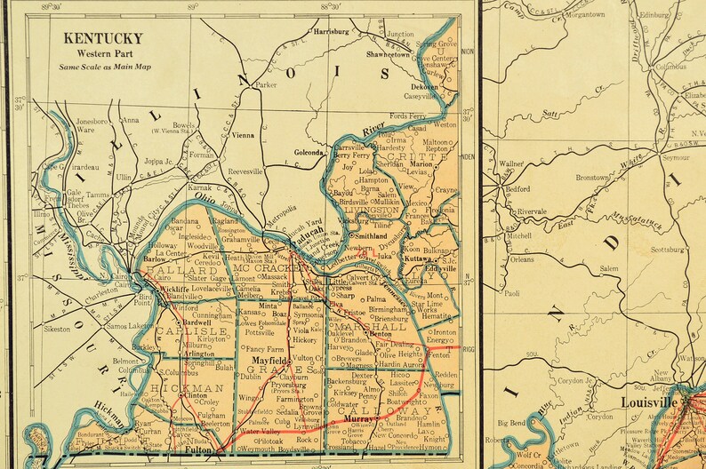 Kentucky Map of Kentucky Wall Art Decor Road Map LARGE | Etsy