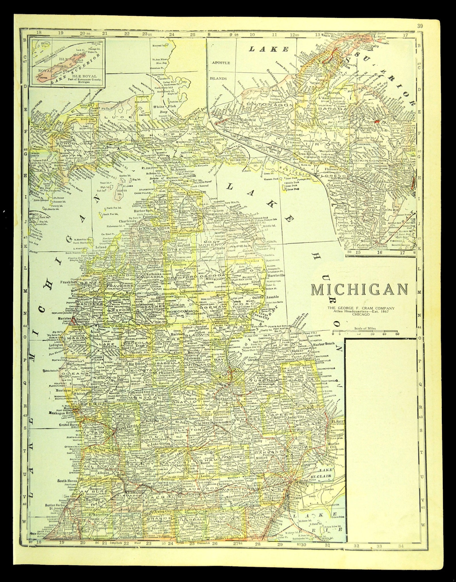 Antique Michigan Map of Michigan Road Map Original Highway Etsy