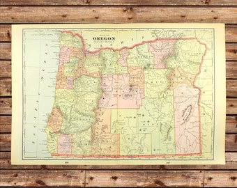 Vintage OREGON Map Wall Art Decor LARGE Old ORIGINAL Portland Antique