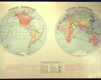 Globo terráqueo vintage para pared: Arte del mundo, hemisferios oriental y occidental.