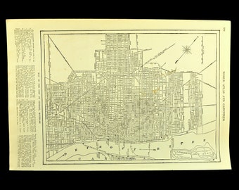 DETROIT City Street Map Wall Decor Art Antique Michigan ORIGINAL Old Boyfriend Gift