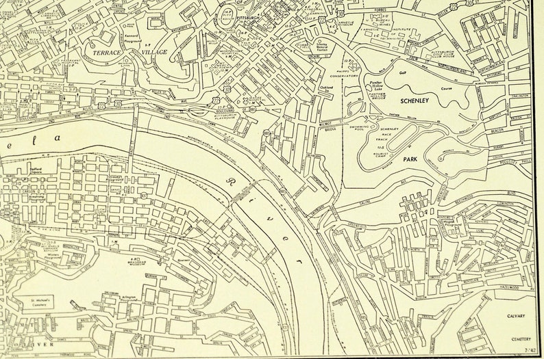 Pittsburgh Map of Pittsburgh Street Map Wall Decor Art Vintage Etsy