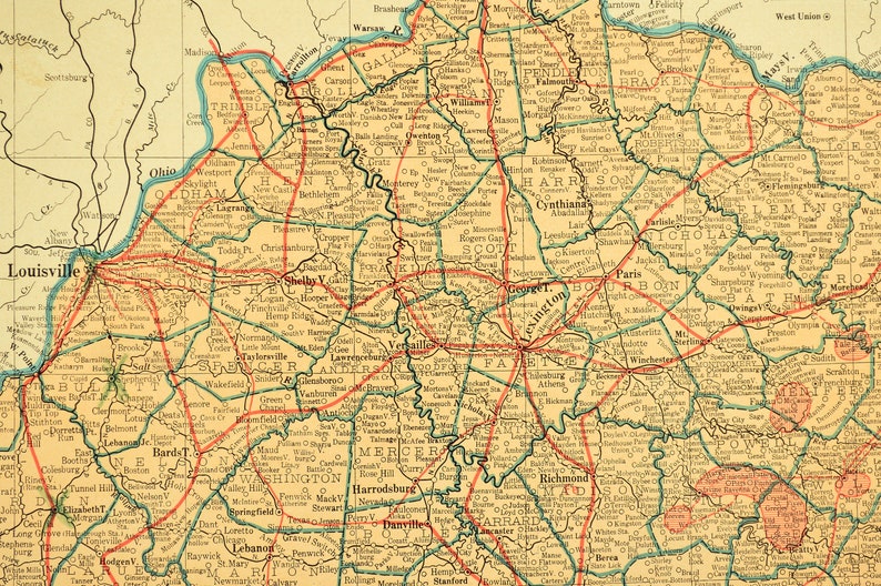 Kentucky Map of Kentucky Wall Art Decor Road Map LARGE | Etsy