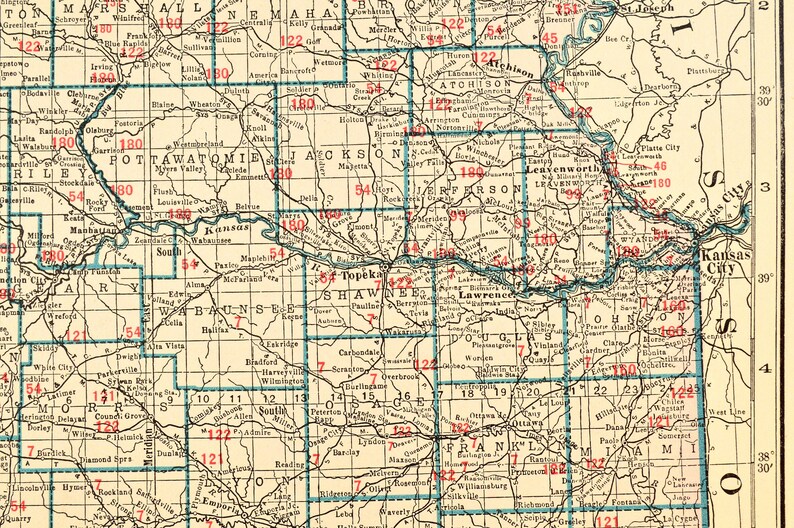 Kansas Map of Kansas Wall Decor Art LARGE Railroad Wedding Etsy