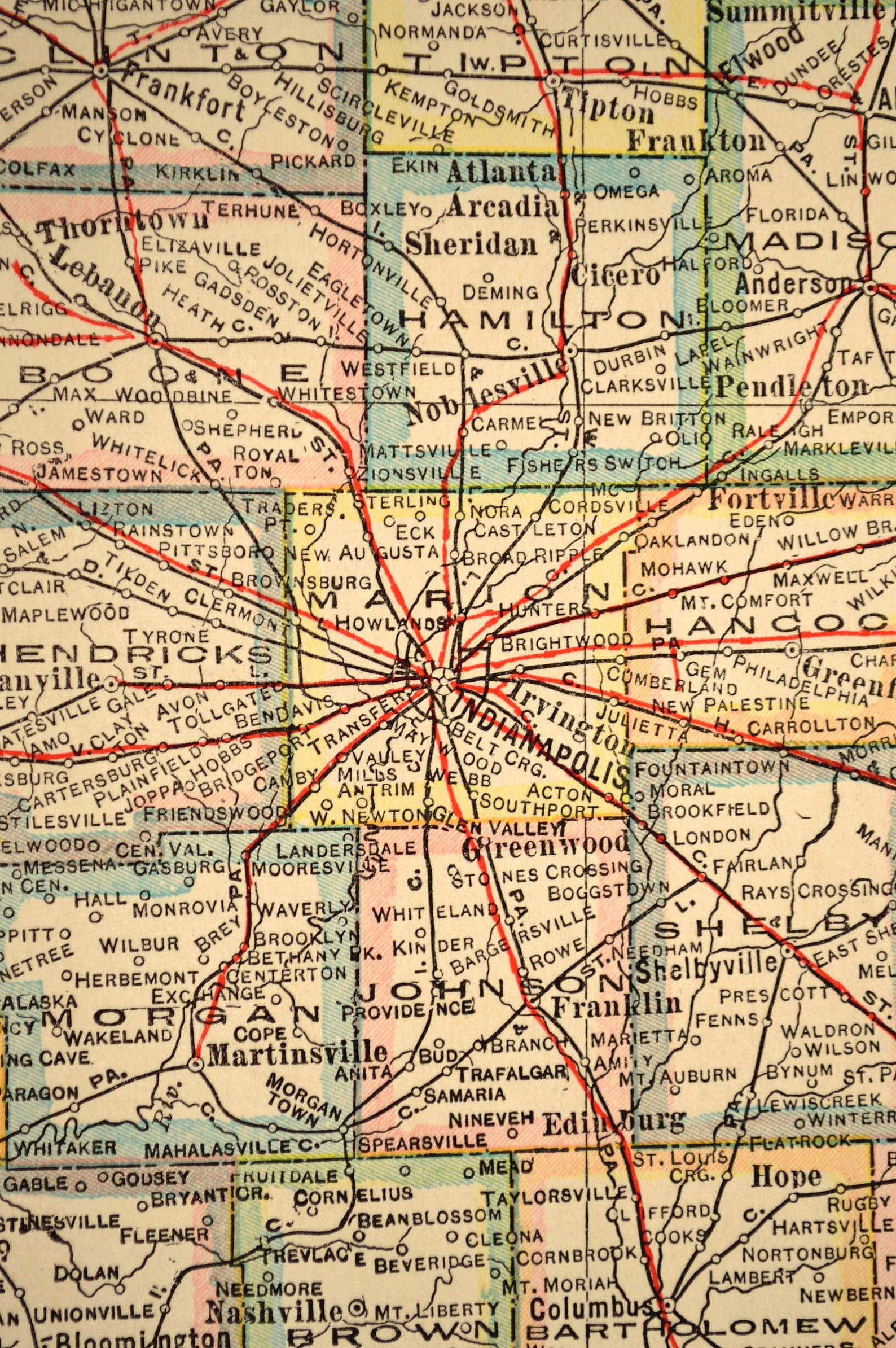 Antique Indiana Road Map of Indiana Map Wall Decor Art Etsy