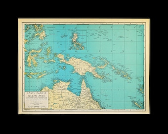 SOUTH PACIFIC MAP Wall Decor Art Oceania Frameable Ready to Frame Philippines New Guinea Teacher Gift