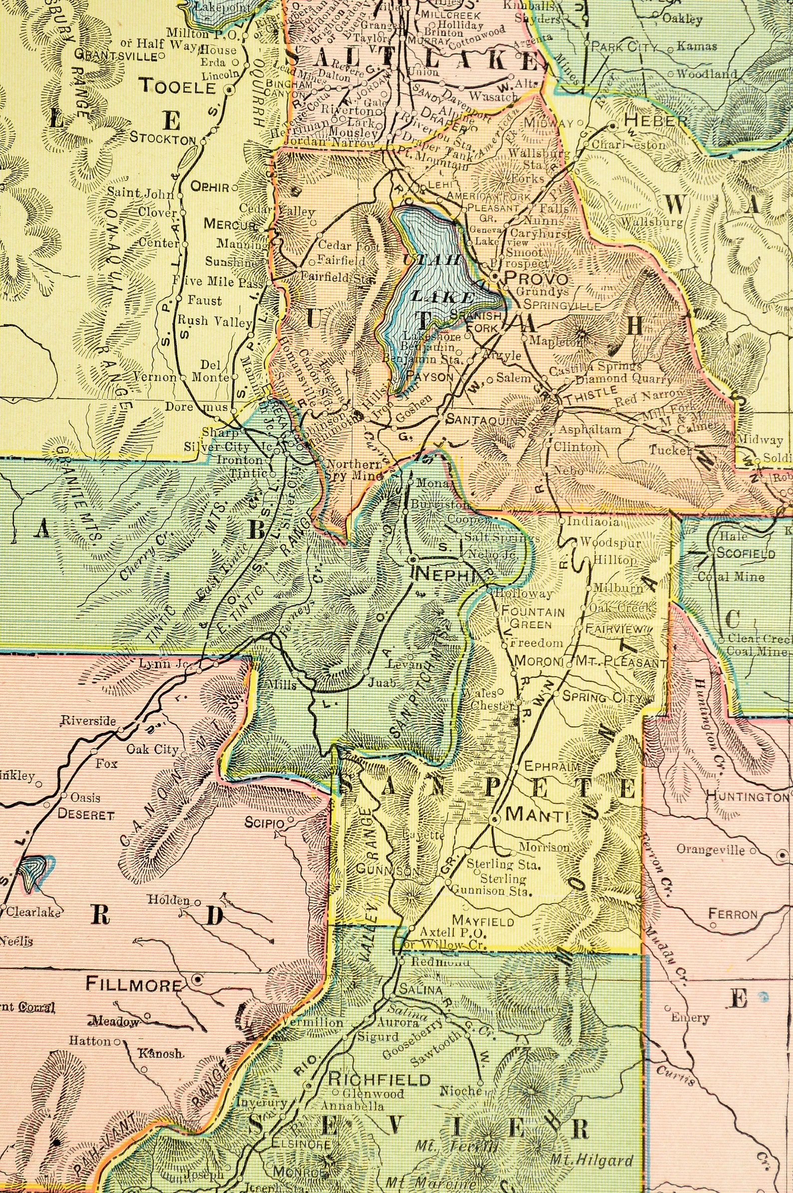 LARGE Utah Map of Utah Wall Art Decor Antique Early 1900s Etsy