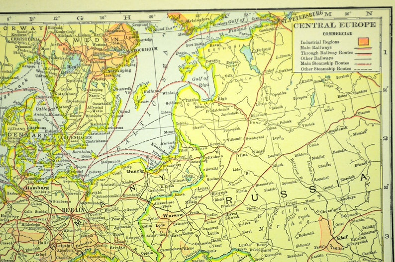 ANTIQUE EUROPE MAP of Central Europe Wall Decor Art European Etsy