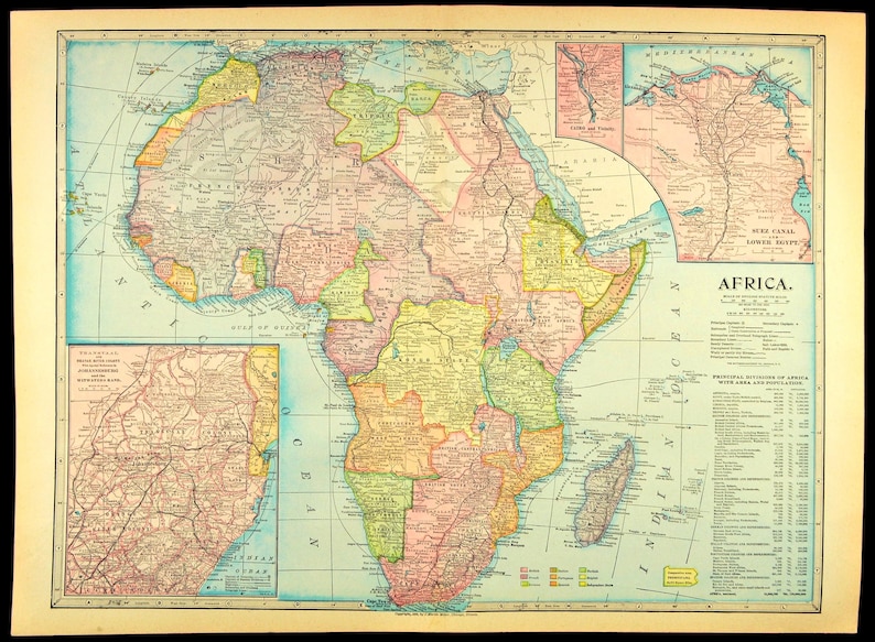 Africa Map of Africa Wall Art Decor LARGE Antique Late 1800s Etsy