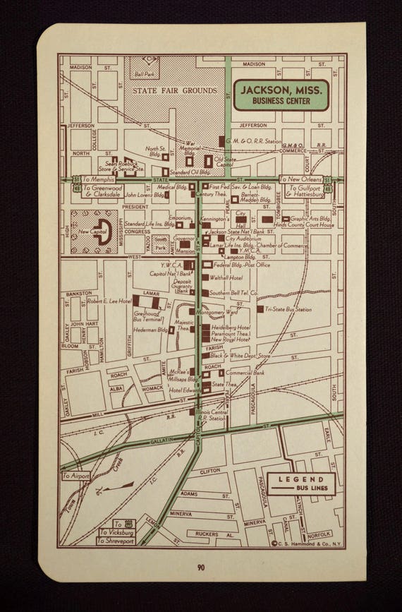 Jackson Map Jackson Street Map Vintage Wall Art Mississippi Etsy